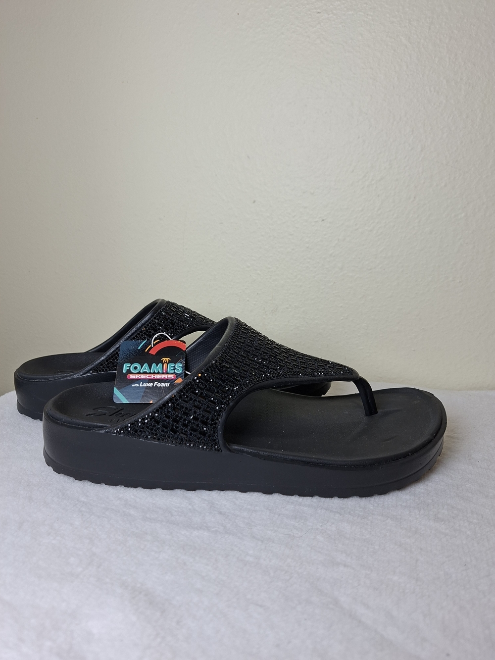 Skechers Black Foamies Sparkle Thong Sandals